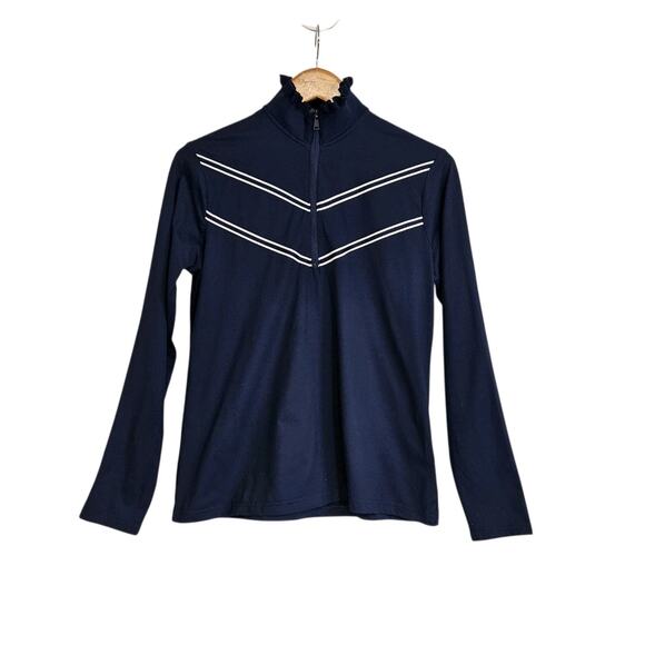 Polo Golf Ralph Lauren Navy Blue Ruffle Neck 1/4 Zip Pullover Top Size Large - Picture 1 of 8